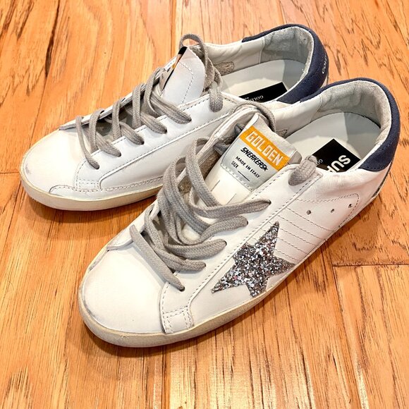 NWB Golden Goose Private Edition SuperStar Sneakers EU 38 Silver Glitter Star - Picture 3 of 11